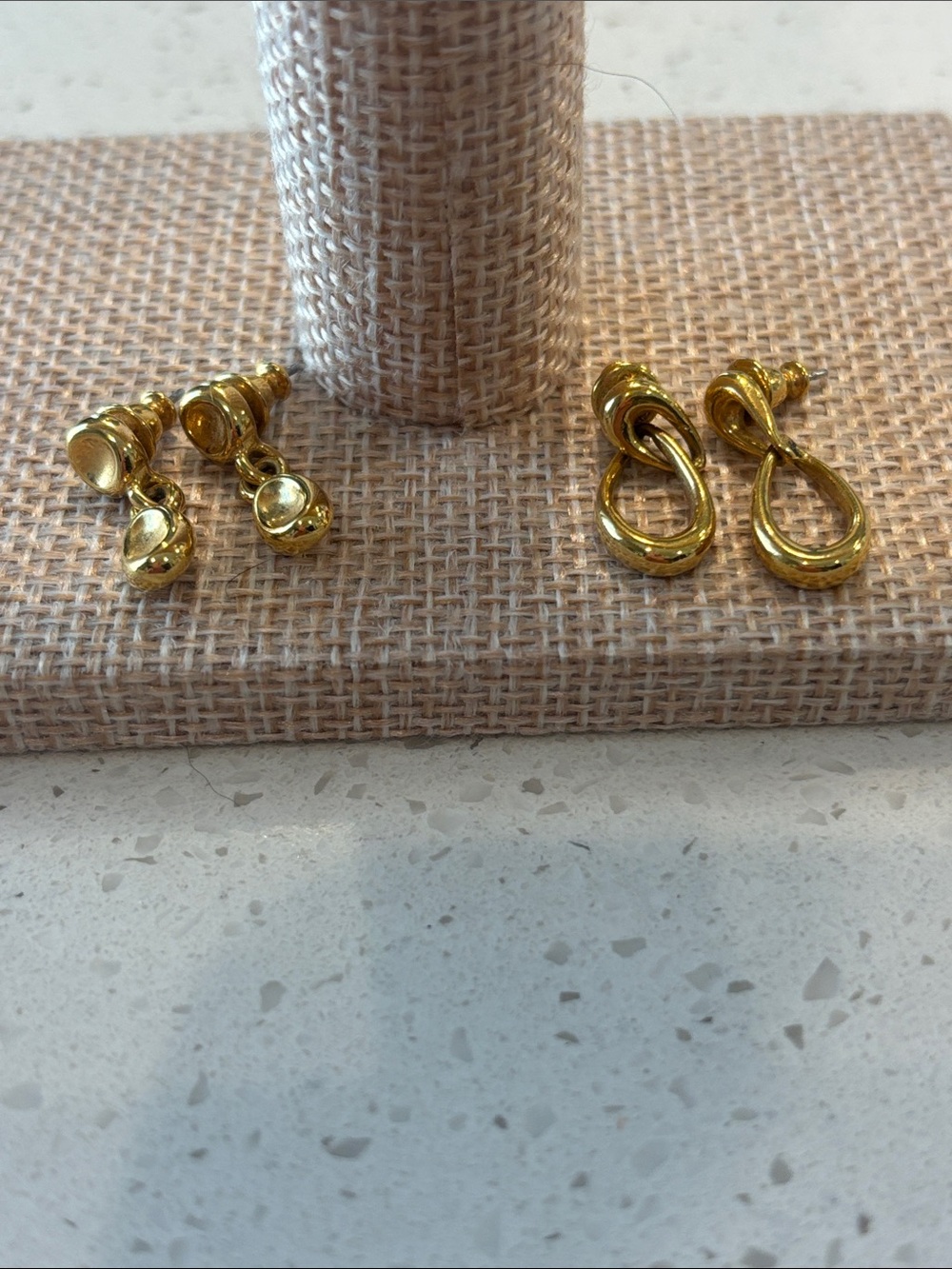 Vintage Monet Gold Tone Earring Lot - 2 Pairs Open Teardrop & Ribbed Post